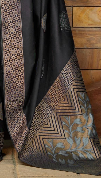 Cavernous Black Banarasi Silk Saree