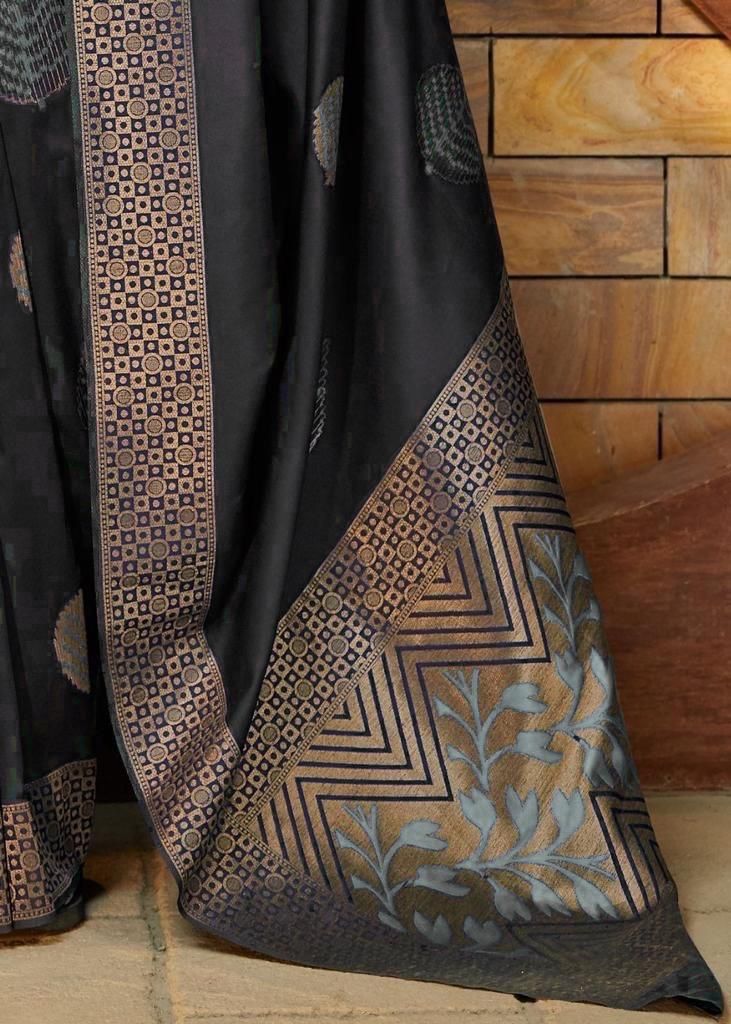 Cavernous Black Banarasi Silk Saree