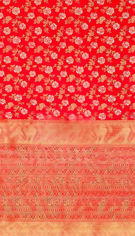 Cantaloupe Red Banarasi Silk Saree