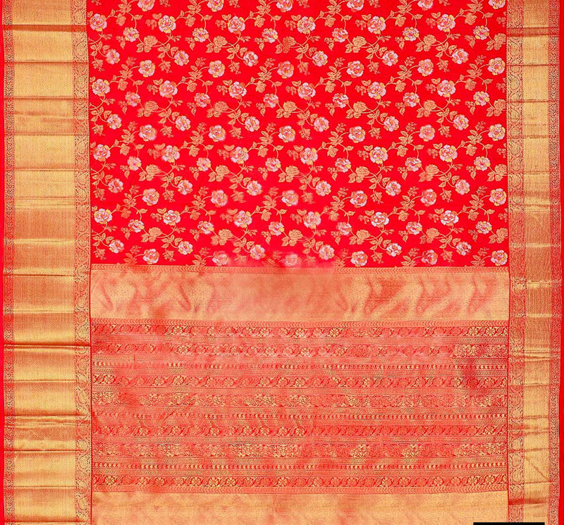 Cantaloupe Red Banarasi Silk Saree