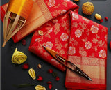 Cantaloupe Red Banarasi Silk Saree