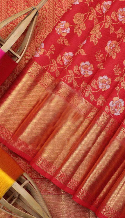 Cantaloupe Red Banarasi Silk Saree