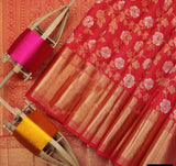 Cantaloupe Red Banarasi Silk Saree