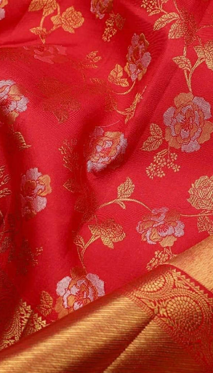 Cantaloupe Red Banarasi Silk Saree