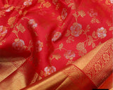 Cantaloupe Red Banarasi Silk Saree
