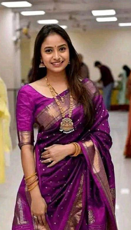 Lilac Purple Banarasi Silk Saree