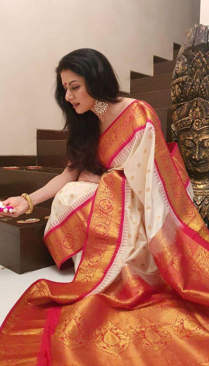 Ointmen White  Banarasi Silk Saree