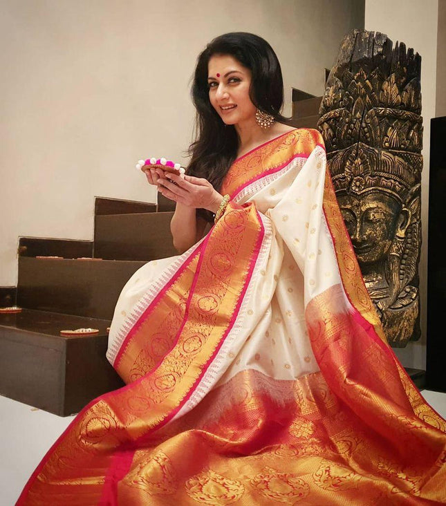 Ointmen White  Banarasi Silk Saree