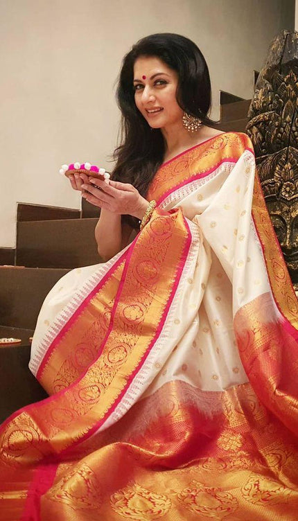 Ointmen White  Banarasi Silk Saree