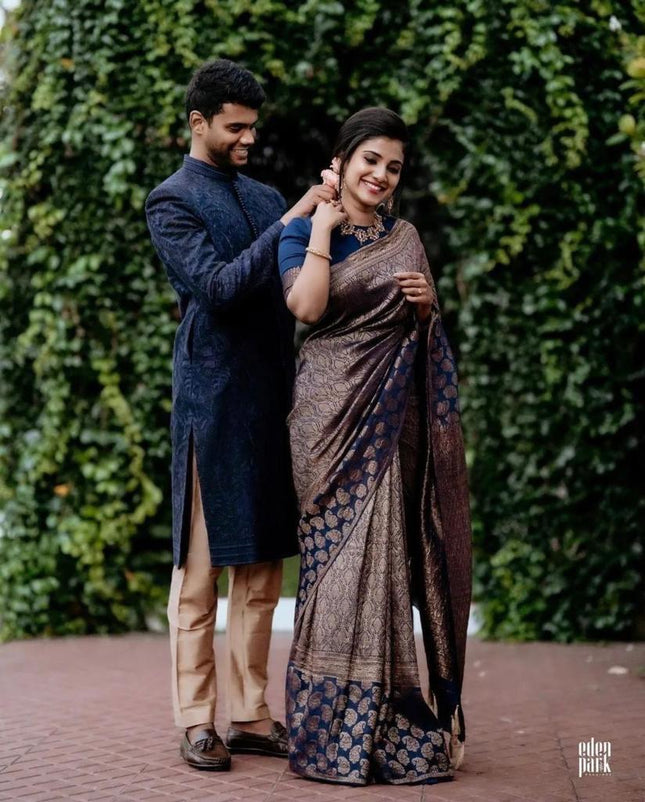 Dusky Blue Banarasi Silk Saree