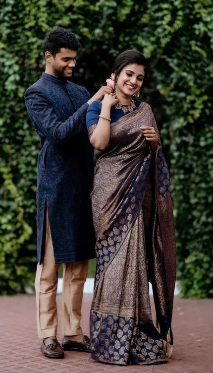 Dusky Blue Banarasi Silk Saree