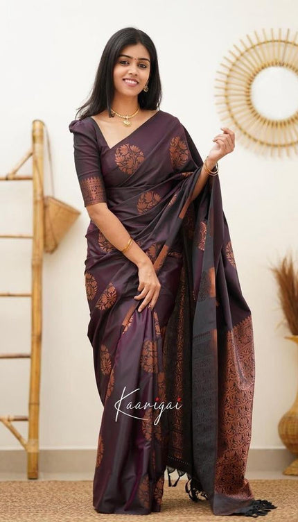Florid Wine Banarasi Silk Saree