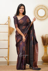 Florid Wine Banarasi Silk Saree