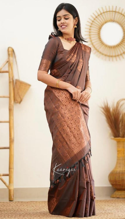 Emperor Brown Banarasi Silk Saree