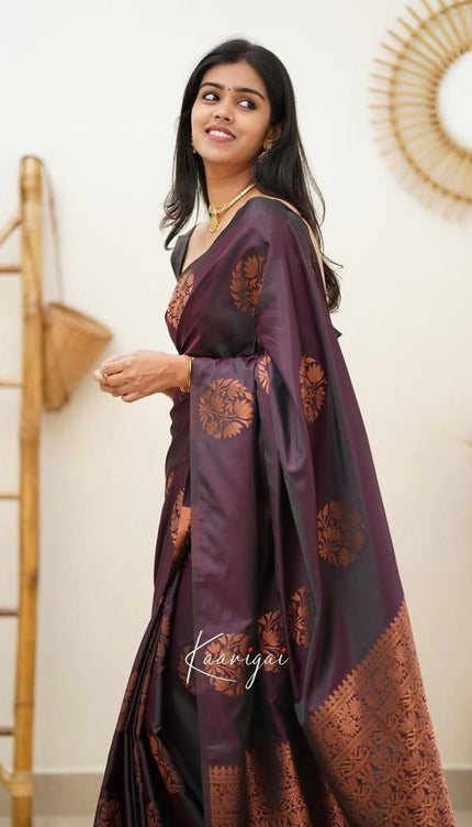 Florid Wine Banarasi Silk Saree