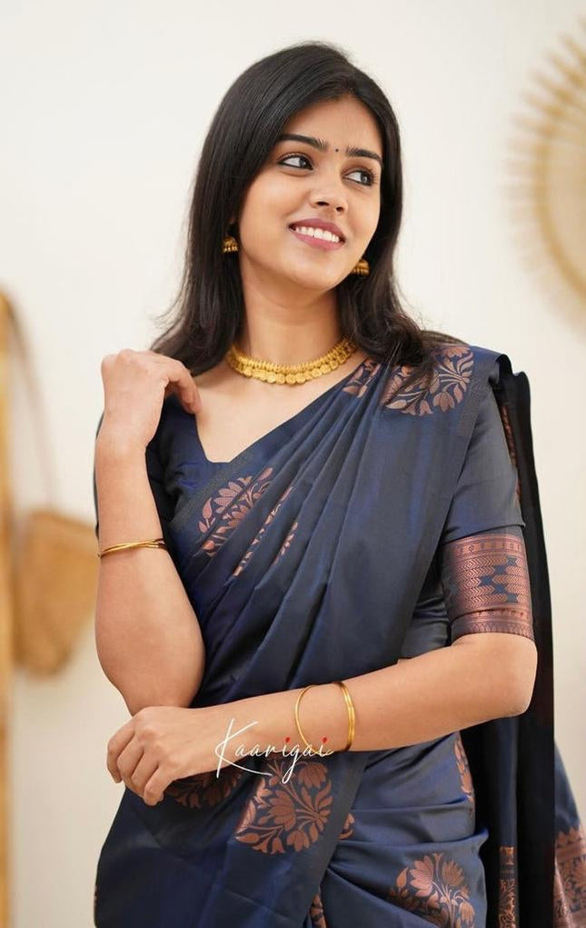 Sapphire Blue Banarasi Silk Saree