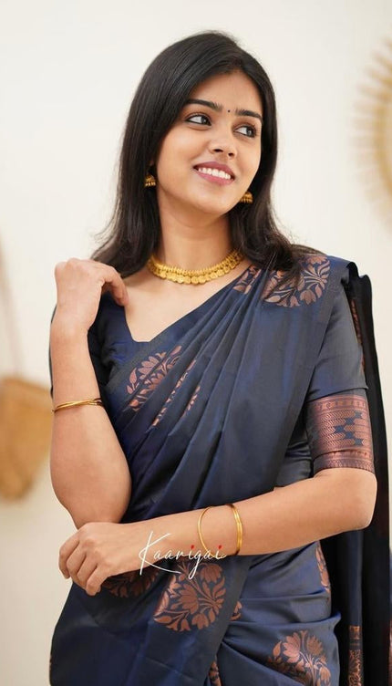 Sapphire Blue Banarasi Silk Saree