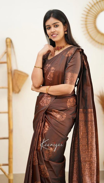 Emperor Brown Banarasi Silk Saree