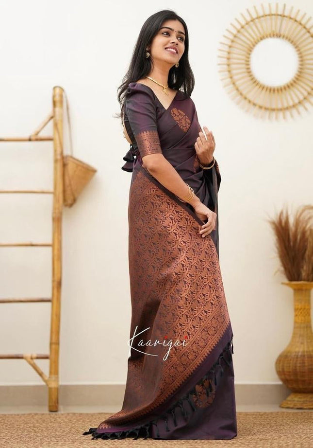Florid Wine Banarasi Silk Saree