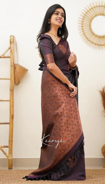 Florid Wine Banarasi Silk Saree