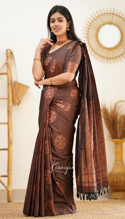 Emperor Brown Banarasi Silk Saree
