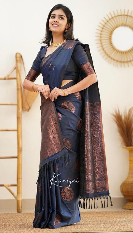 Sapphire Blue Banarasi Silk Saree