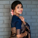 Dusky Blue Banarasi Silk Saree