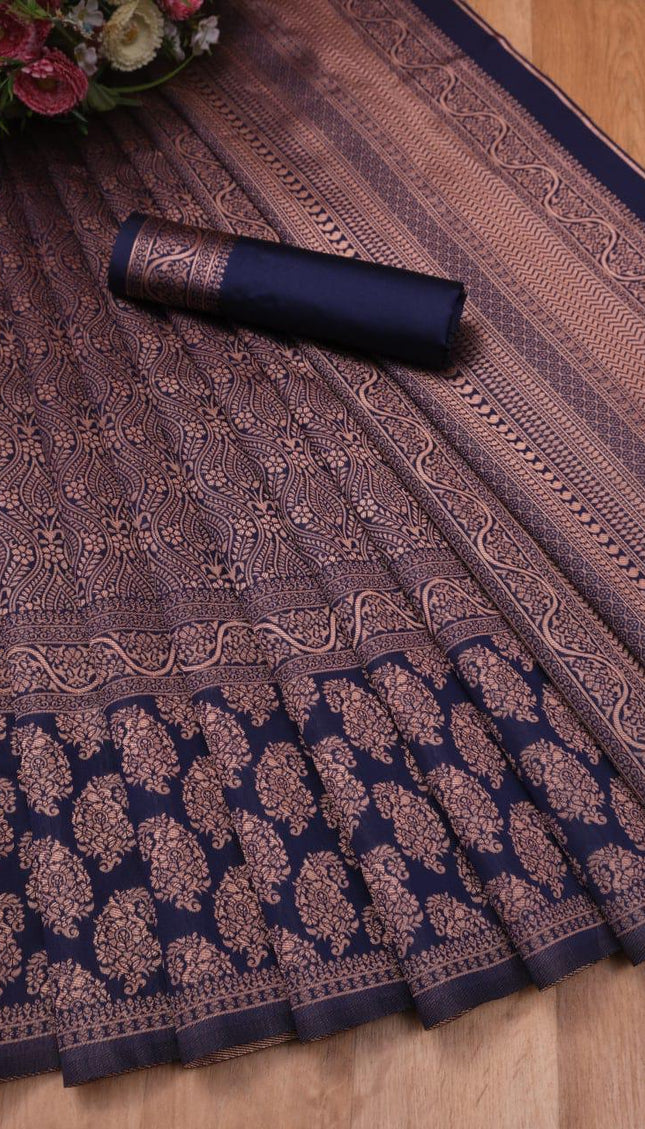 Dusky Blue Banarasi Silk Saree