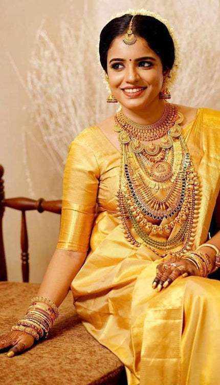 Leucous Yellow Woven Banarasi Silk Saree