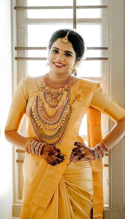 Leucous Yellow Woven Banarasi Silk Saree