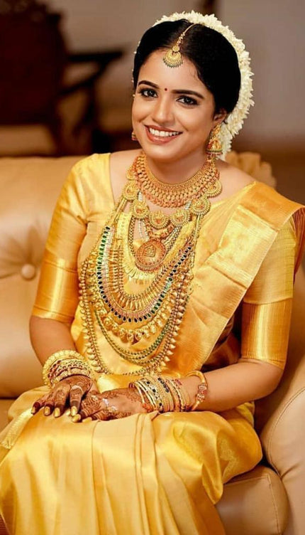 Leucous Yellow Woven Banarasi Silk Saree