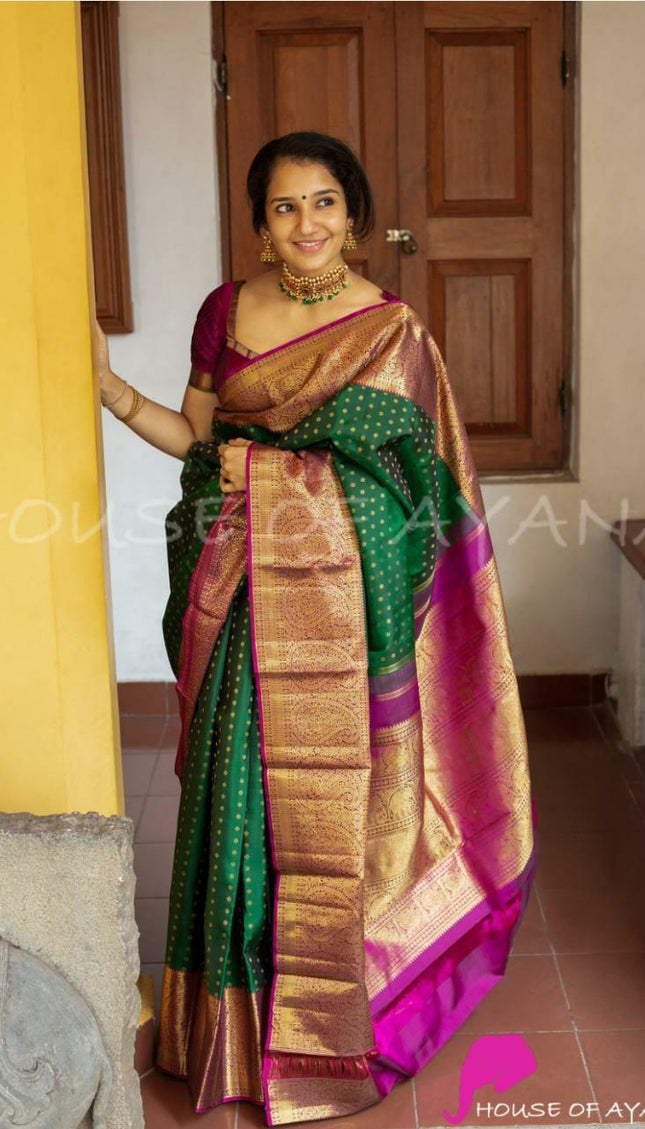 Brimming Green Woven Banarasi Silk Saree