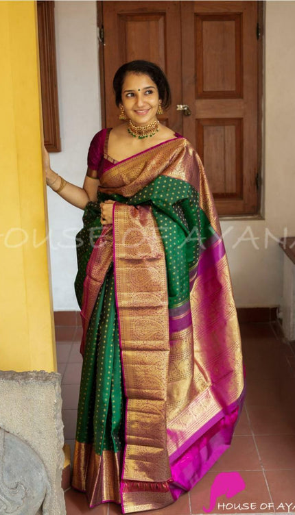 Brimming Green Woven Banarasi Silk Saree