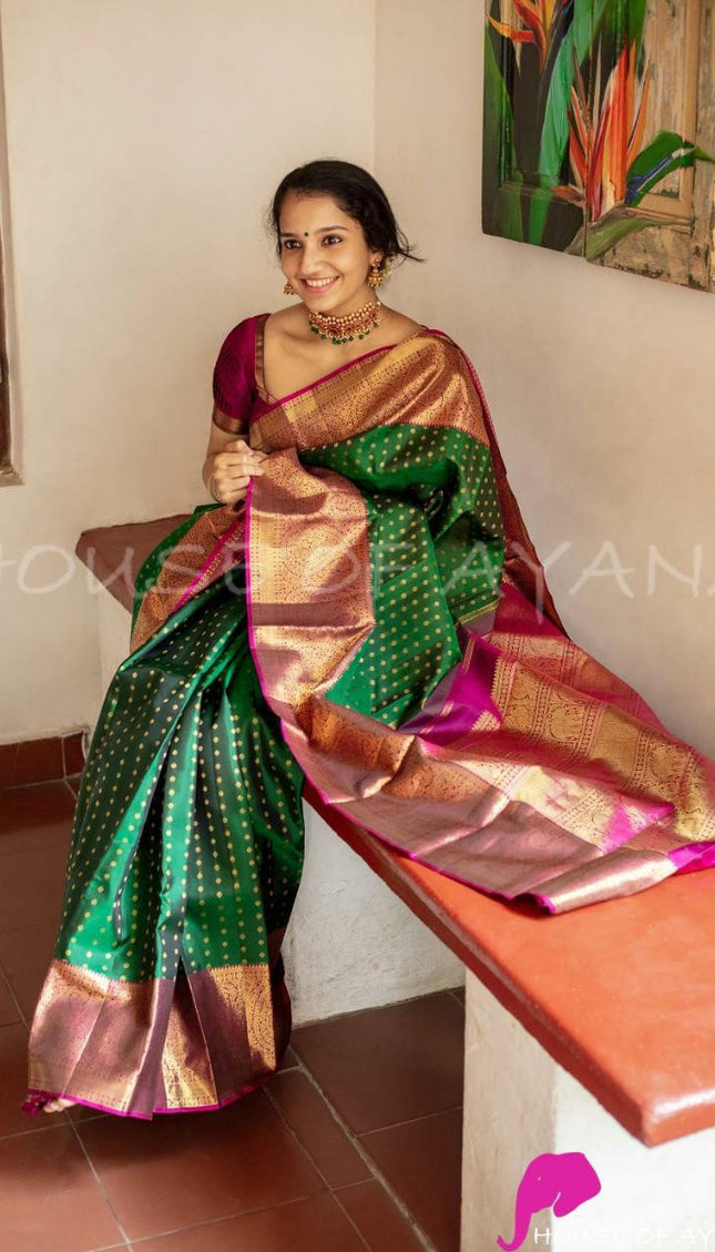Brimming Green Woven Banarasi Silk Saree