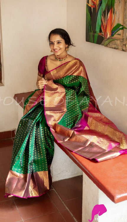 Brimming Green Woven Banarasi Silk Saree