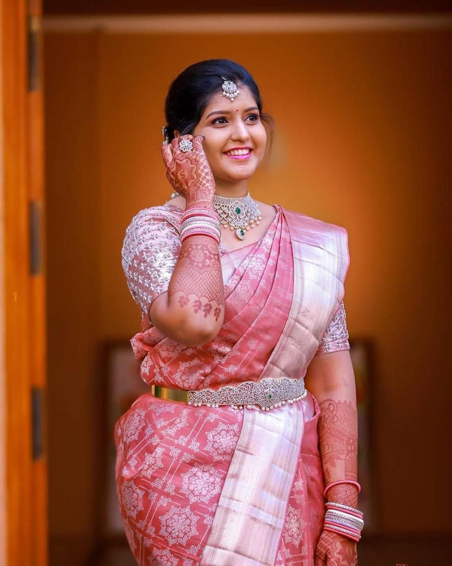 Halcyon Pink Woven Banarasi Silk Saree