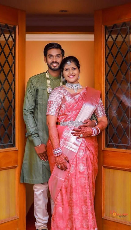 Halcyon Pink Woven Banarasi Silk Saree