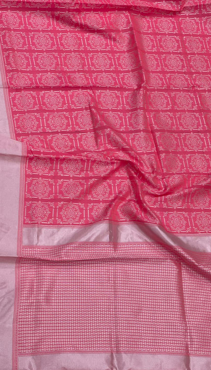 Halcyon Pink Woven Banarasi Silk Saree