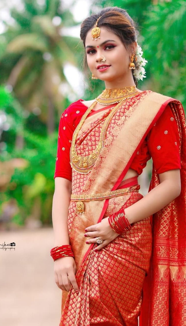 Vermeil Red Banarasi Silk Saree