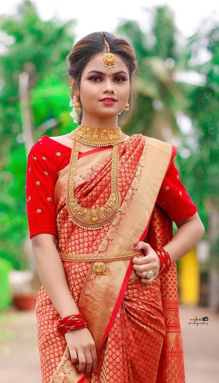 Vermeil Red Banarasi Silk Saree