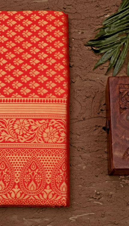 Vermeil Red Banarasi Silk Saree