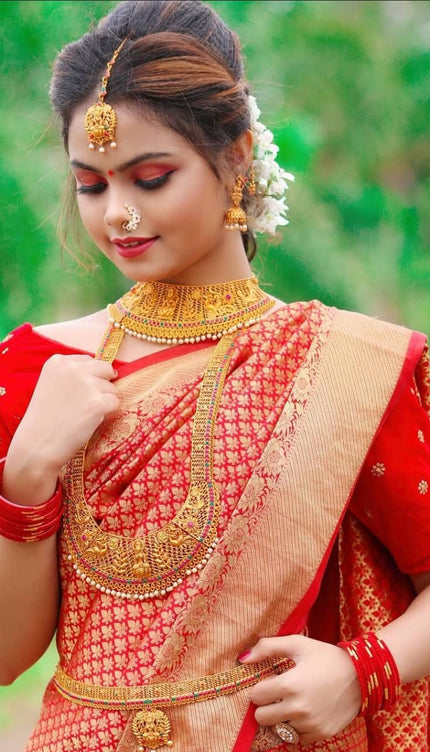 Vermeil Red Banarasi Silk Saree