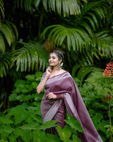 Vinika Brown Soft Kanjivaram Silk Drape with Unique Blouse Piece-Valmika