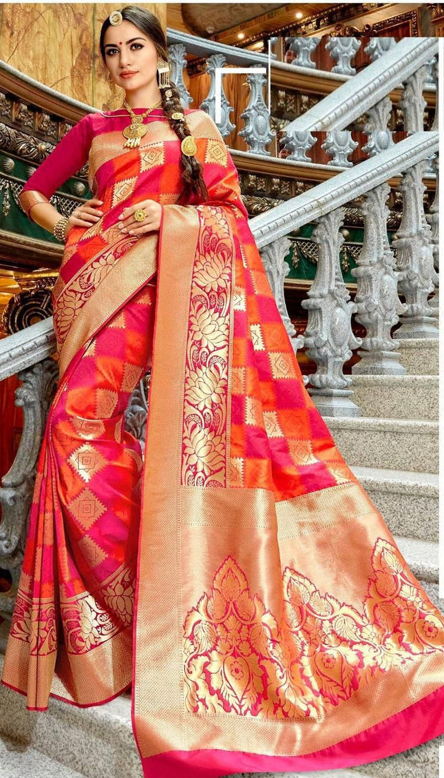 Taffy Pink Banarasi Silk Saree