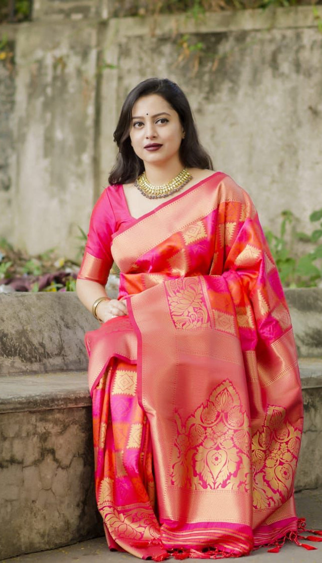 Taffy Pink Banarasi Silk Saree
