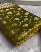 Kalyani – Green Banarasi Katan Satin Silk Saree with Golden Zari Weaving