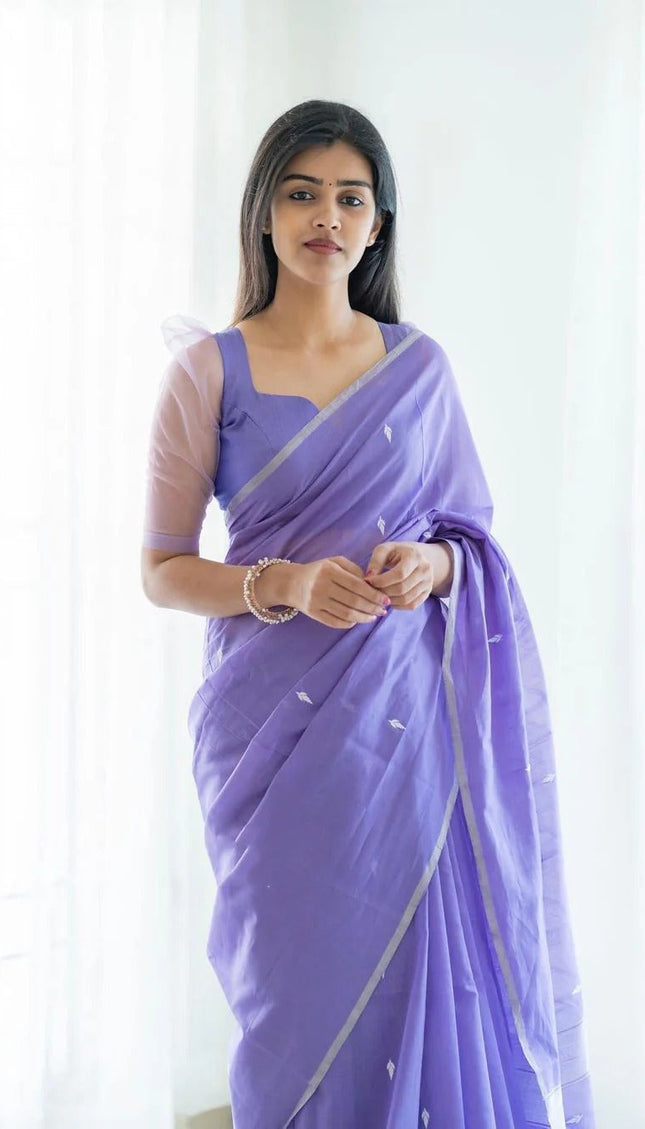 Bhagyashree - Lavender Pure Linen Silk Saree with Jacquard Weaving