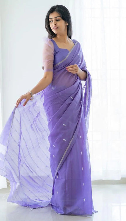 Bhagyashree - Lavender Pure Linen Silk Saree with Jacquard Weaving
