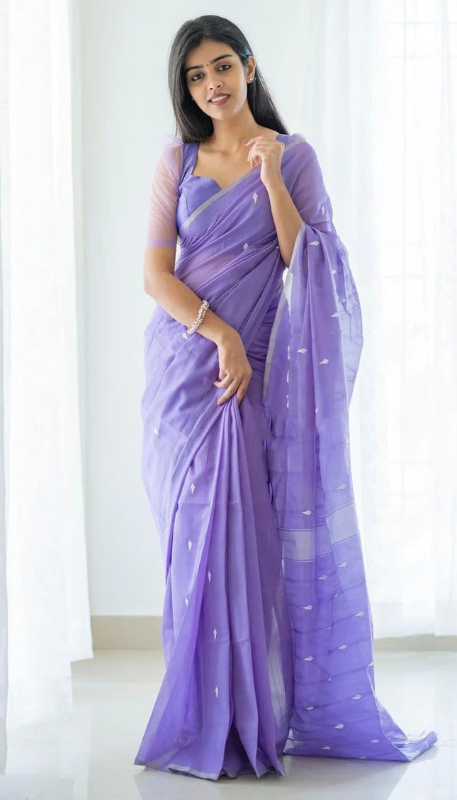 Bhagyashree - Lavender Pure Linen Silk Saree with Jacquard Weaving