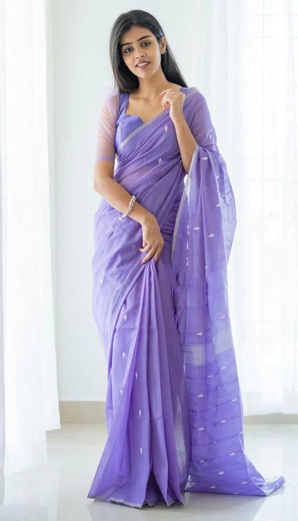 Bhagyashree - Lavender Pure Linen Silk Saree with Jacquard Weaving